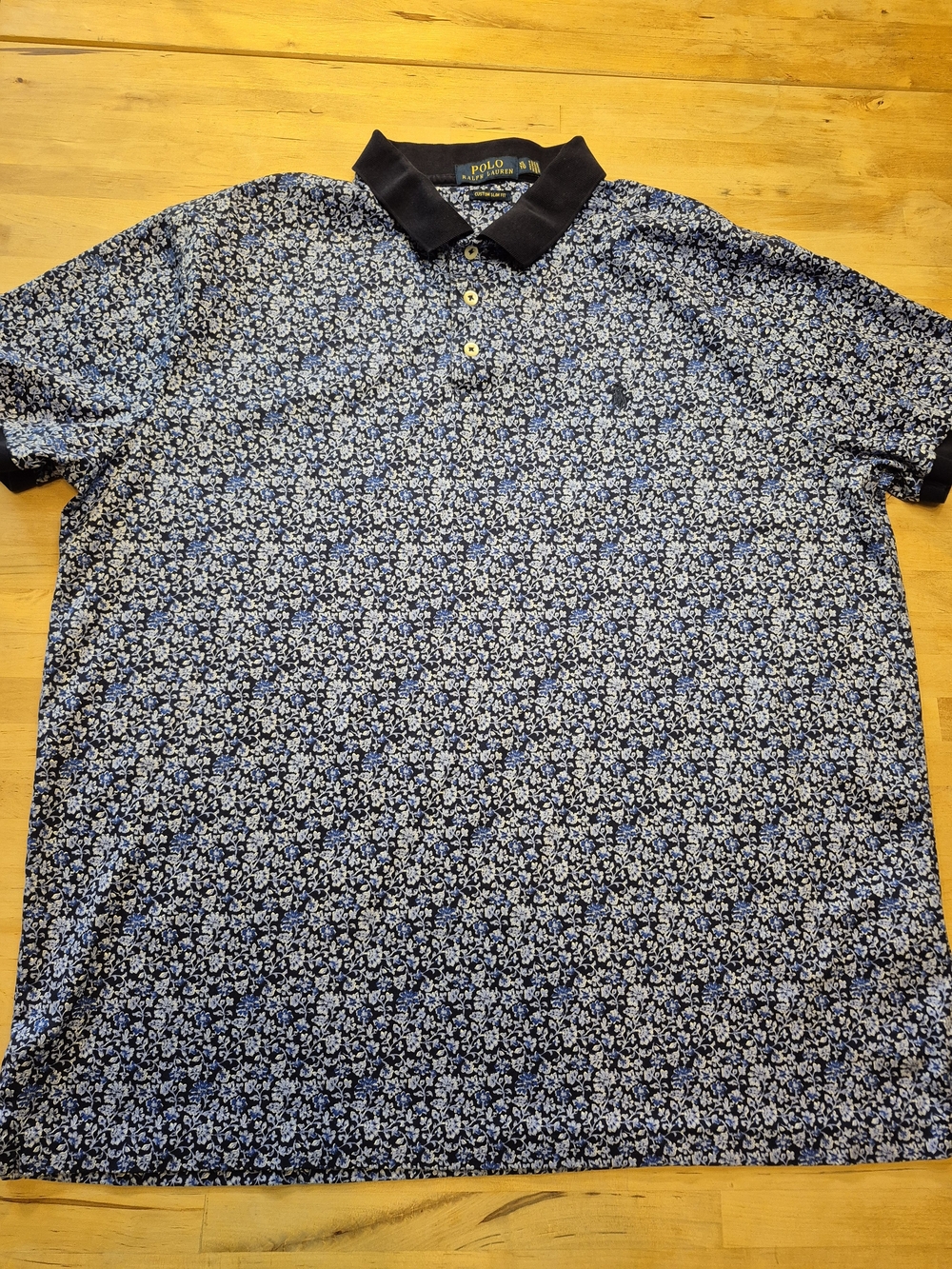 Polo by Ralph Lauren Black Collar Blue Floral Cotton Polo